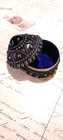 Vintage Indian Metal Trinket Box With Black Color Stone Silver Tone   Velvet