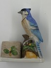 Vtg Jasco Ceramic Bisque Porcelain Blue Jay Bird Set Of 2 Candle Holders