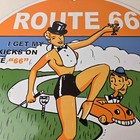 Vintage Us Route 66 Sign - Porcelain Las Vegas Show Girl Gas Pump Sign