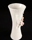Vintage White Porcelain Vase With Pink Roses And Double Handles 7-1 8  Tall