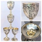 Vtg Corbell   Co Silver Plated Cherub Grapevine Cordial Mini Goblets X4 A  Cond 