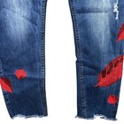 Aq Jeans Women s Size 14 Skinny High Waist Blue Denim Red Leaf Embroidered New