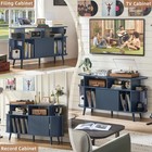  Large Round Record Player Stand With Charging Station   Fluted Panel  Blue Mid 