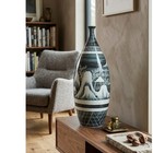 Vintage Chinese Black And White Hand Painted Landscape Ceramic Vase Calligraphy