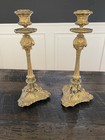 Pair Of 19thc Antique French Rococo Revival Ormolu Gold Gilt Bronze Candlesticks