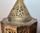 Antique Vintage Moroccan Pierced Brass Hanging Lamp Fixture Middle Eastern 23 
