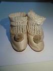 Antique White Oilcloth Doll Shoes   Socks For German French Bisque Head Doll