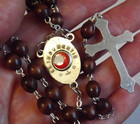 St Anthony Relic Centerpiece Medal Wood Bead Rosary Inri Jesus Crucifix Italy