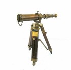 18  Brass Nautical Spyglass Polish Telescope With Brown Wooden Tripod Stand 