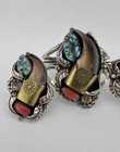 3  Vtg Navajo Sterling Silver Turquoise Coral Pendant   Cuff Bracelet   Ring Set