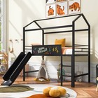 Metal Twin Loft Bed Frame With Slide Roof Writing Board Child Kids Gifts