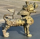1930s - 1950s Bronze Foo Dog Guardian Lion Statue W  Flaming Tail Body   Head