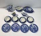Vintage Willow Pattern Blue White Childrens Mini Tea Set 21 Pieces Made In Japan