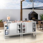 Stainless Steel Commercial Pre Table With Cabinet 39x19 2 Sliding Doors