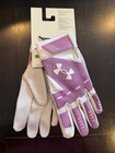 Under Armour Radar Women   s Batting Gloves Large Pink White Softball Baseball