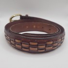 Brown Leather Belt Mens 40 Braided Woven Brass Buckle Geometric Casual Argentina