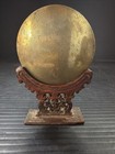 Chinese Bronze Mirror Disc W  With Ornate Hand Carved Stand Qing Dynasty