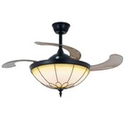 Retro 42  Stained Glass Chandelier Invisible Ceiling Fans Remote 3-color 3-speed