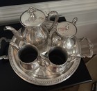 Wm A Rogers Quadruple Plate Tea Set With Tray     Vintage 5 Piece Set