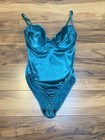Vtg 90s Victoria   s Secret Bodysuit Teddy Shiny Shell Cup Mermaidcore Teal 36b