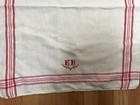 2 Antique French Homespun Linen Kitchen Towels Torchon Red Stripe Mono  6