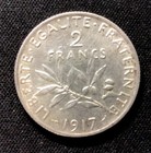 1917 French Silver  2 Francs  Wwi  Enn Coins