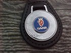 Unique Saab Automobile Grain Leather Key Fob Vintage Nos Custom-made Top-quality