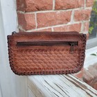 Vintage Tooled Leather Pouch With Cords  Coin Purse  Wallet  Small Clutch