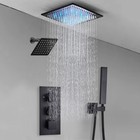 Black Shower Faucet Set 12  6  Dual Shower Head Rainfall Thermostatic Valve Kit
