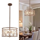 Vintage Crystal Round Chandelier  15 7  Drum 3 Lights Retro Old Color
