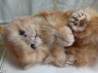 New vtg Steiff Kitten Laying On Side Cat Plush Orange Tabby  074936 W ear Button