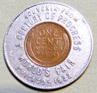 1933 - 1934 Chicago World s Fair Encased Lincoln Wheat Penny Token - Lot 418