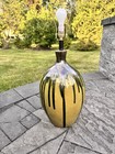 Vintage Mcm Green Drip Glaze Pottery Table Lamp 31    Tall