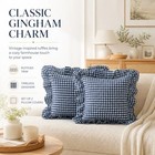 Gingham Throw Pillow Covers 18x18  Navy Blue white  Ruffle Trim