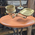 Early 1900 Wall Mount Vintage Brass Trio Toothbrush Soap Cup Holder