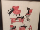 Black Cat In 8 Poses On Magenta Furniture Cross Stitch Framed 11 3 4  X 9 1 4 