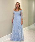 Plus Size Blue Lace Mother Of The Bride Dresses Off Shoulder Long Sleeves Gowns