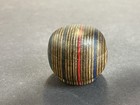 Miniature Hand Turned Wooden Trinket Box With Lid Red   Blue Accent Stripes