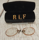 Antique 1800-1900 Gold Filled Pince-b nez Glasses W antique Leather Case