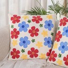Pack Of 2 Embroidered Decorative Throw Pillow Cover 18x18 Inch Farmhouse Flor   
