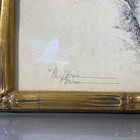 Vtg Mary Dove Og Pencil Drawing Signed Framed     cat On A Brass Bed    Cottage Core
