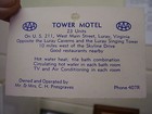 Vintage Tower Motel Trade Business Card Luray Va Virginia