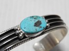 Solid   Heavy Vintage Signed Navajo Indian Sterling Silver Turquoise Bracelet