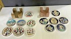 Two Set Vintage Handmade Greek Ceramic Coasters W original Holder Made In Greece
