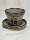Vintage Mcm Otagiri Flower Pot With Matching Saucer Speckled With Orange Flowers