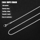 2mm 925 Sterling Silver Italian Diamond Cut Rope Chain Necklace Italy