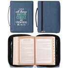 Durable Large Blue Bible Cover With Zipper Closure And Scripture Philippians    