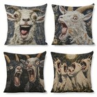 4pcs Screaming Goat Pillow Case Whimsical Retro Floral Accent Sofa Cushion Cover