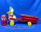 Vintage Sailor Duck   Cart Wood Pull Toy Wooden Red Wagon Wheels String Donald