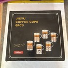 Italian Style Glass And Metal Coffee Cups Set Of 6 New In Box